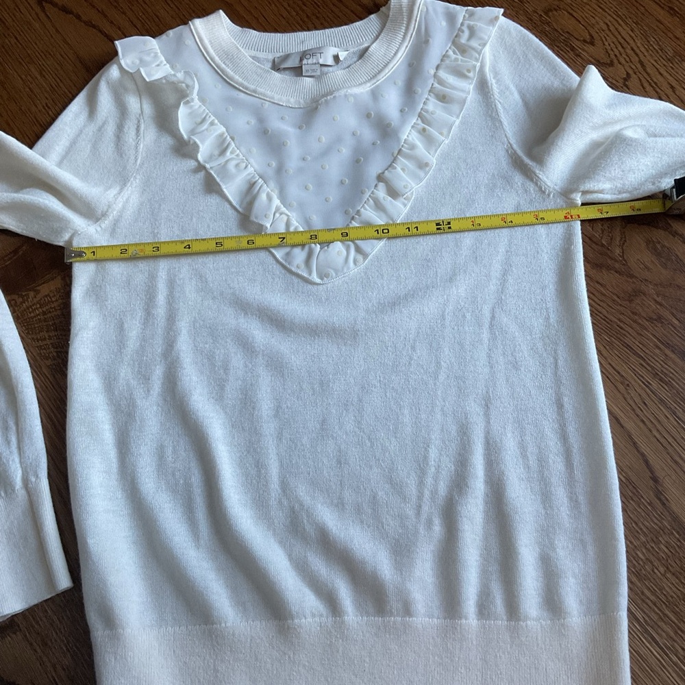 LOFT Cream Sheer Ruffle sweater - Picture 7 of 11